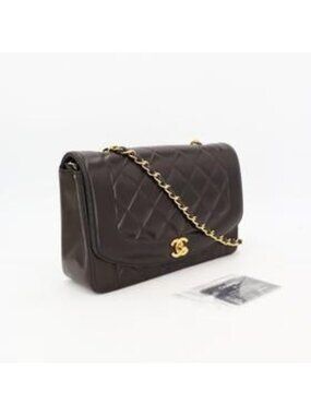Chanel Diana Flap Quilted 25 Chain Shoulder Bag Lambskin Black Gold Hardware